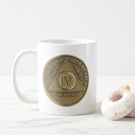 4 Jahre Sober Medallion Coin Happy Anniversary Kaffeetasse (Mit Donut)