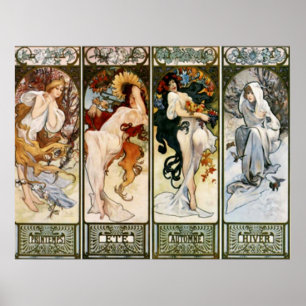 4 Jahreszeiten Alphonse Mucha Druck Poster