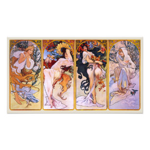 4 Jahreszeiten von Alphonse Mucha, Vintage Art Nou Fotodruck