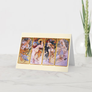 4 Jahreszeiten von Alphonse Mucha, Vintage Art Nou Karte