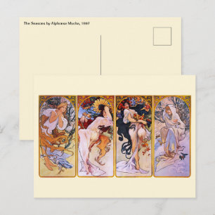 4 Jahreszeiten von Alphonse Mucha, Vintage Art Nou Postkarte