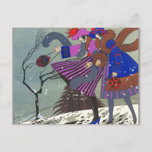 4 JAHRESZEITEN / WINTERSCHNEE / MODEKOSTÜMDESIGNER POSTKARTE