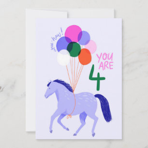 4-jährige Geburtstagskarte mit Pferd & Ballons Feiertagskarte