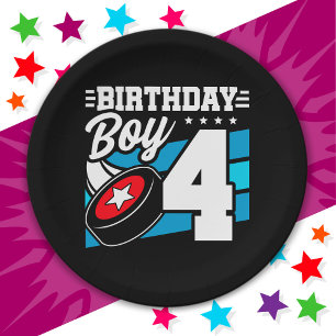4-jähriges Hockey Party Thema 4. Geburtstag Junge Pappteller