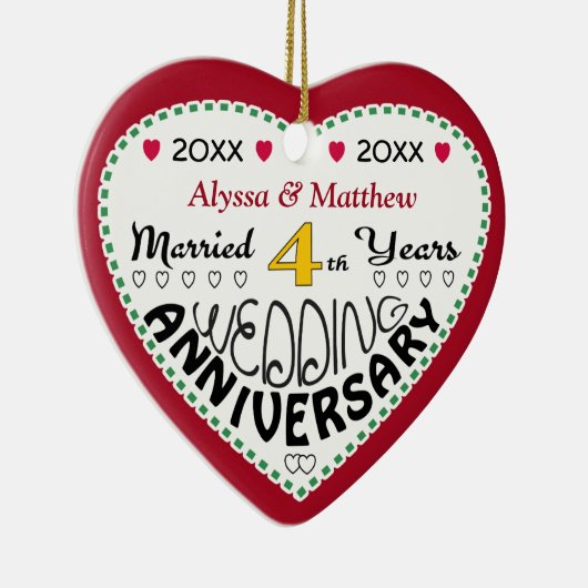 4. Jubiläum Geschenk Herz gestalten Weihnachten Keramikornament (Rechts)