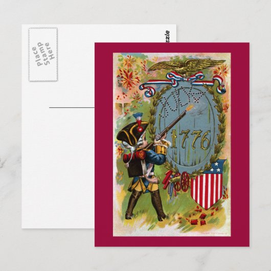 4. Juli 1776 Minuteman Postkarte (Vorne/Hinten)