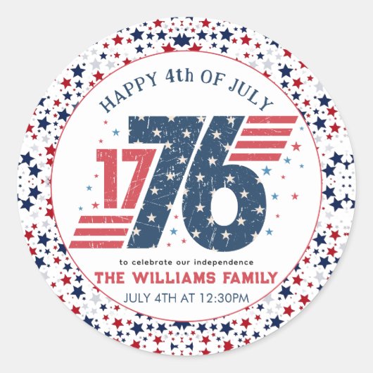 4. Juli 1776 Party zum Unabhängigkeitstag Runder Aufkleber (Vorderseite)