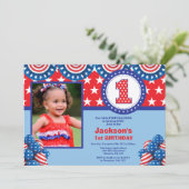 4. Juli 1. Erster Geburtstag Einladung (Stehend Vorderseite)