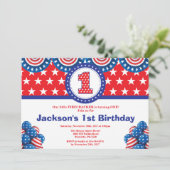 4. Juli 1. Erster Geburtstag Einladung (Stehend Vorderseite)