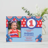 4. Juli 1. Erster Geburtstag Einladung (Stehend Vorderseite)