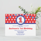 4. Juli 1. Erster Geburtstag Einladung (Stehend Vorderseite)