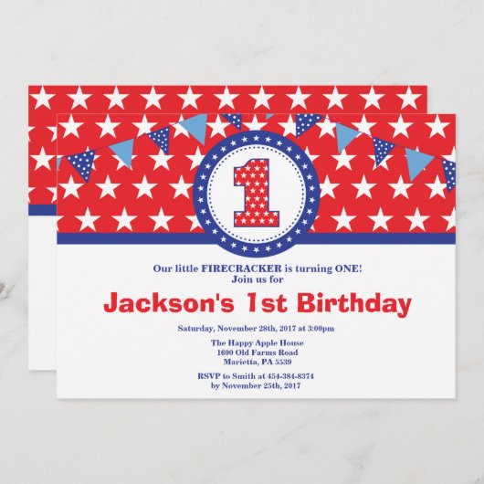 4. Juli 1. Erster Geburtstag Einladung (Vorne/Hinten)