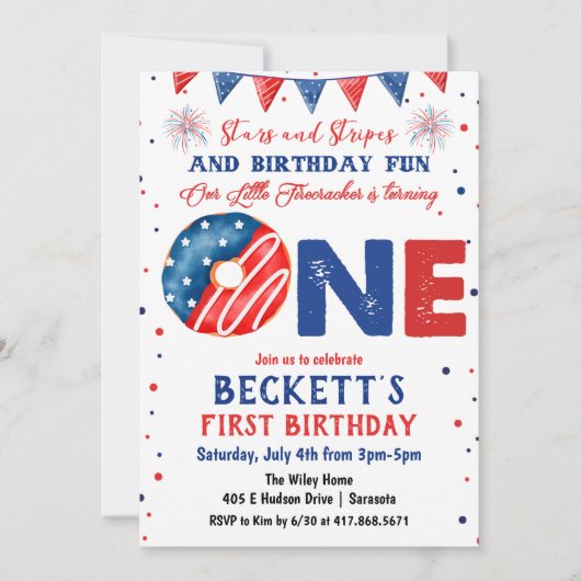 4. Juli 1. Geburtstag Einladung (Vorderseite)