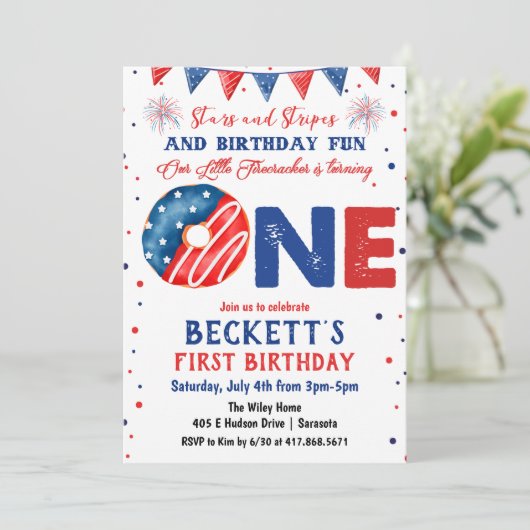 4. Juli 1. Geburtstag Einladung (Stehend Vorderseite)
