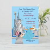 4. Juli 1. Geburtstag Junge Party Einladung (Stehend Vorderseite)