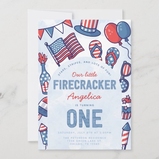 4. Juli 1. Geburtstag Party Einladung (Vorderseite)