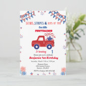 4. Juli 1. Geburtstag rot & blau Feuertracker Einladung (Stehend Vorderseite)