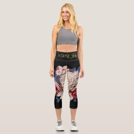4. Juli: 3D Patriotische Blume Capri Leggings