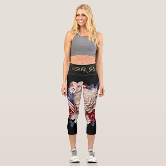 4. Juli: 3D Patriotische Blume Capri Leggings (Vorderseite)