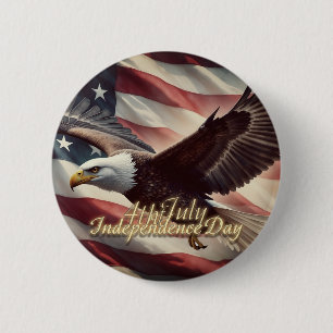 4. Juli-Adler mit amerikanischer Flagge Button