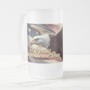 4. Juli-Adler mit amerikanischer Flagge Mattglas Bierglas