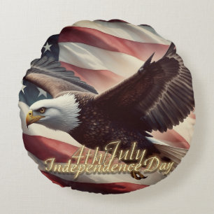 4. Juli Adler mit amerikanischer Flagge Rundes Kissen