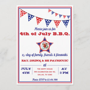 4. Juli Adler, Red, White & Blue GRILLEN Party Einladung