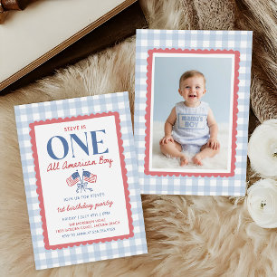 4. Juli All American Boy 1. Geburtstagsfoto Einladung