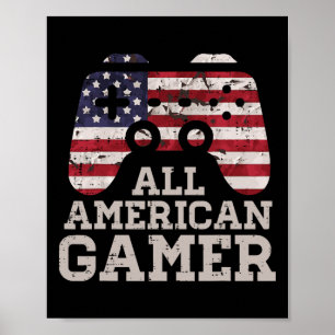 4. Juli All American Gamer Patriot Men Boys Kinder Poster