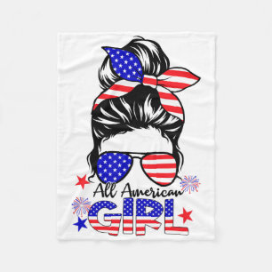 4. Juli Alle amerikanischen Mädchen Messy Bun Fleecedecke