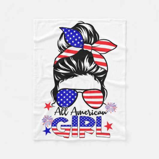 4. Juli Alle amerikanischen Mädchen Messy Bun Fleecedecke (Vorderseite)
