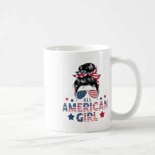 4. Juli Alle amerikanischen Mädchen Messy Bun Wome Kaffeetasse