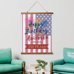 4. Juli Alles Gute zum Geburtstag Amerika USA 250. Wandteppich Mit Holzrahmen