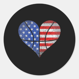 4. Juli American Flag Basketball Heart USA Wom Runder Aufkleber