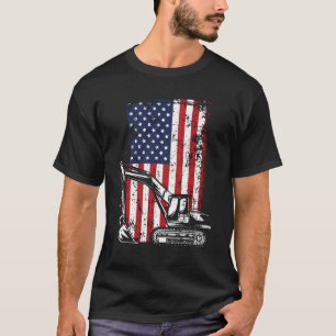 4. Juli American Flag Construction Backhoe Exc T-Shirt