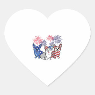 4. Juli American Flag Corgi Patriotic Hund Herz-Aufkleber