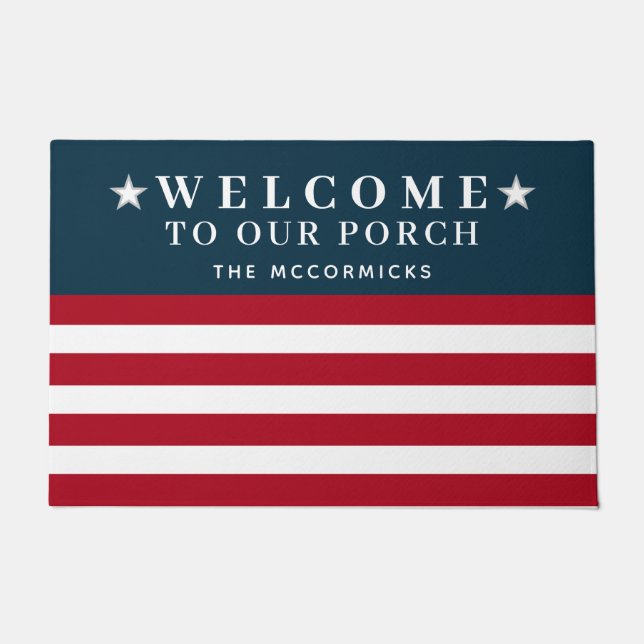 4. Juli American Flag Familie Personalisiert Fußmatte (Vorderseite)
