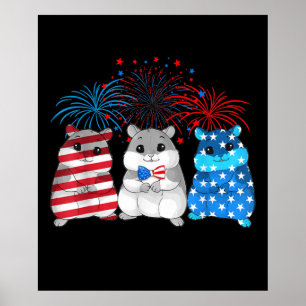 4. Juli American Flag Happy Guinea Pig Poster