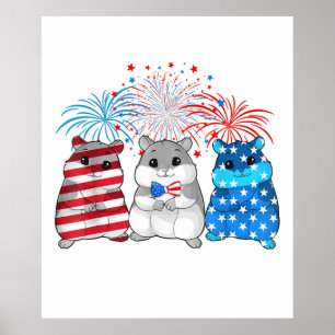 4. Juli American Flag Happy Guinea Pig Poster