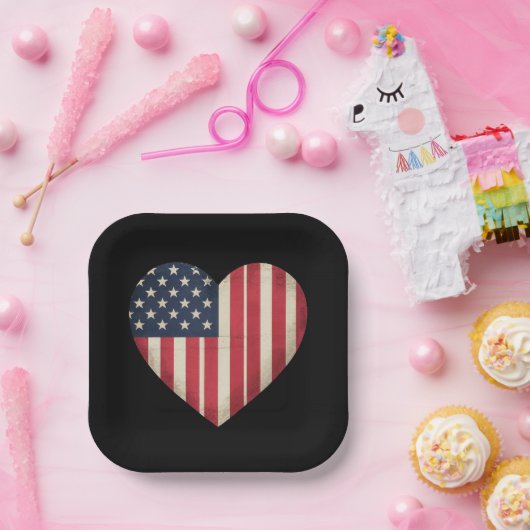 4. Juli American Flag Patriotic USA Star Strip Pappteller (Party)
