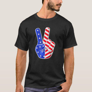 4. Juli American Flag Peace Sign Hand Patrioti T-Shirt