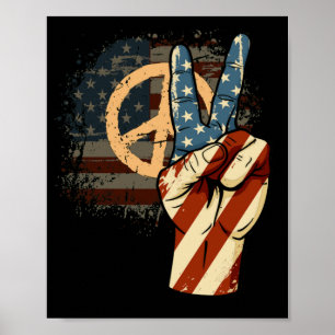 4. Juli American Flag Peace Sign Hand Poster