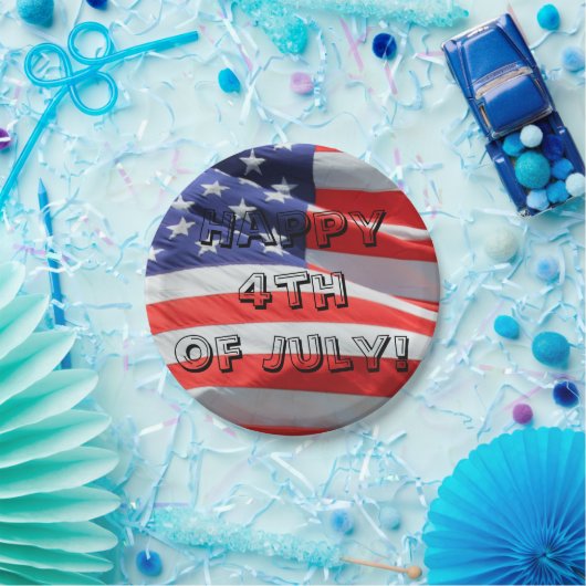 4. Juli, American Flag Plate, Vierte USA Pappteller (Party)