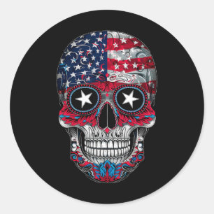 4. Juli American Flag Skull Skelett für Frauen Runder Aufkleber