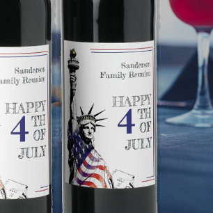 4. Juli American Flag Statue of Liberty Weinetikett