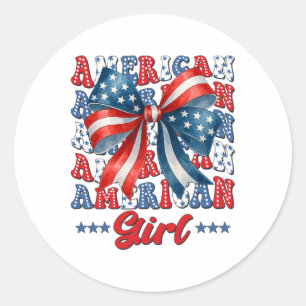 4. Juli American Girl Coquette USA-Flagge Patrio Runder Aufkleber