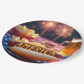 4. Juli American Hot Dog and Beer Pappteller (Schrägansicht)