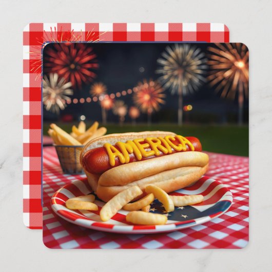 4. Juli American Hot Dog Einladung (Vorne/Hinten)