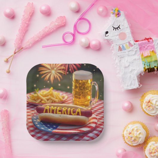 4. Juli American Hot Dog Pappteller (Party)