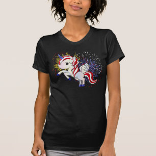 4. Juli American Unicorn Pegasus Rainbow Feuerwerk T-Shirt